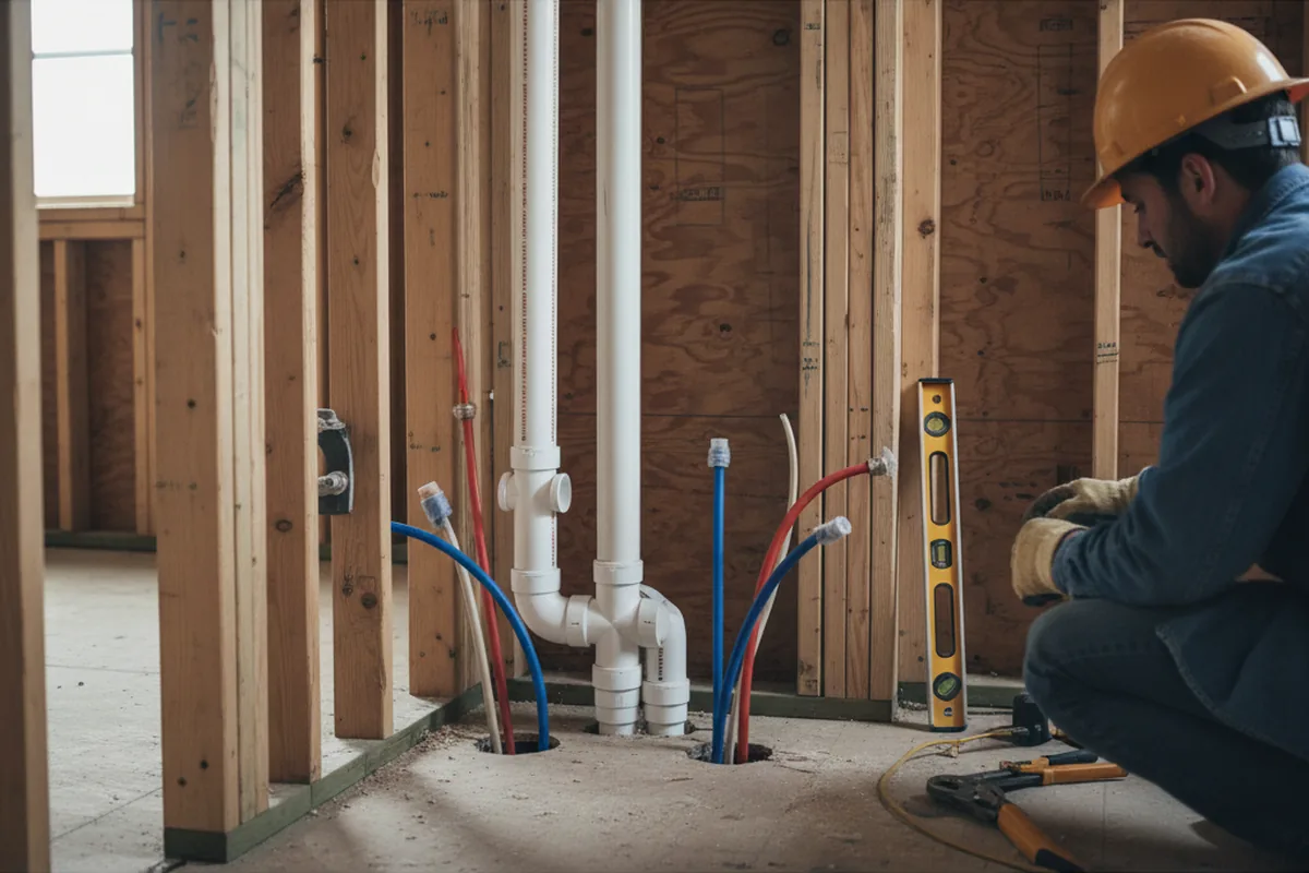 Drain and supply rough-in during Sump Pump Repair in Canton Center